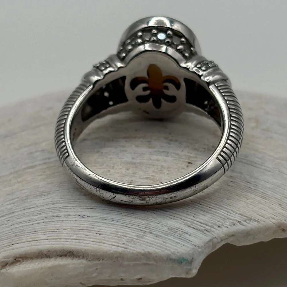 Judith Ripka Mother of Pearl Diamonique CZ Sterling Silver Ring Size 10 Bold - Picture 7 of 12